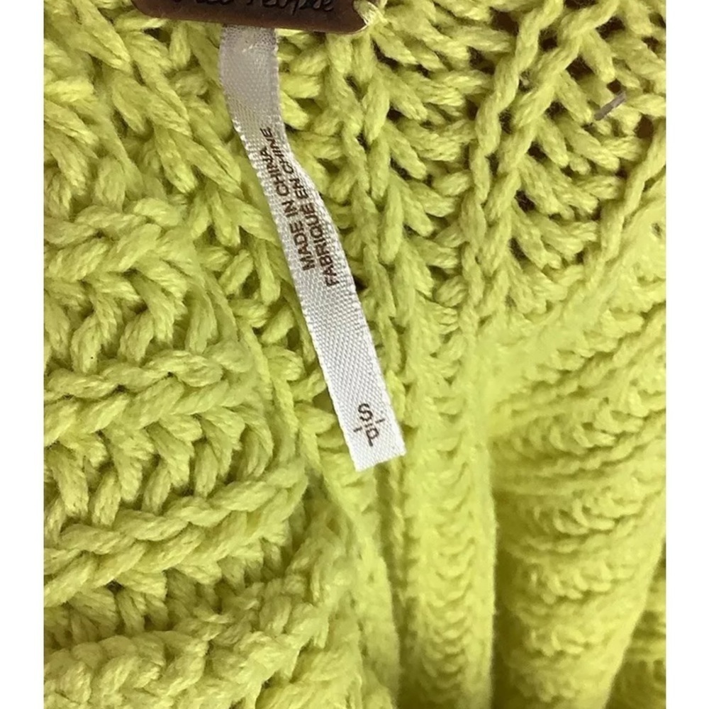 Free People Sz S Swim Too Deep Oversized Sweater Neon Green Cotton Acrylic - Picture 6 of 8